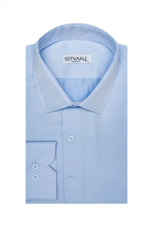 Slim Fit Armür Desenli Erkek Gömlek ürün görseli 1