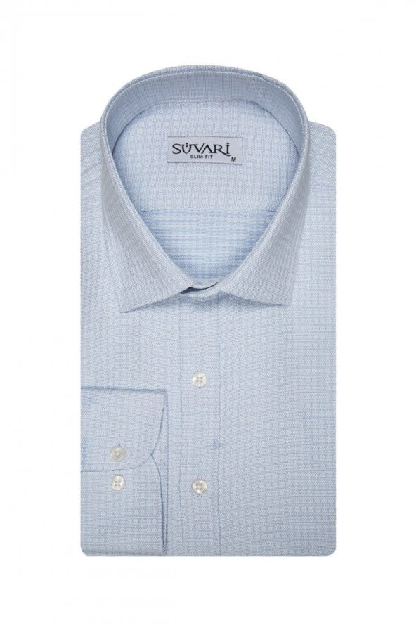 Slim Fit Armür Desenli Erkek Gömlek ürün görseli 1
