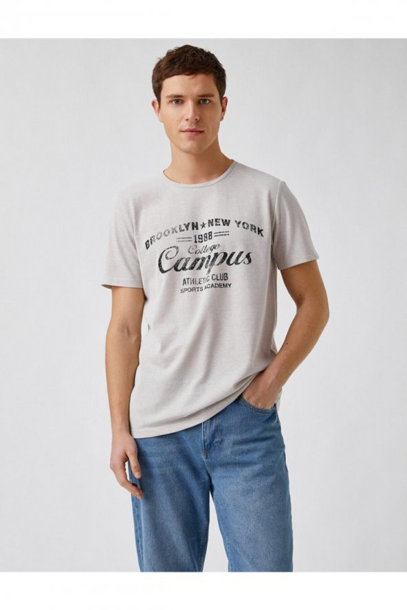 Slim Fit Kolej Baskılı Tişört - Resim 2