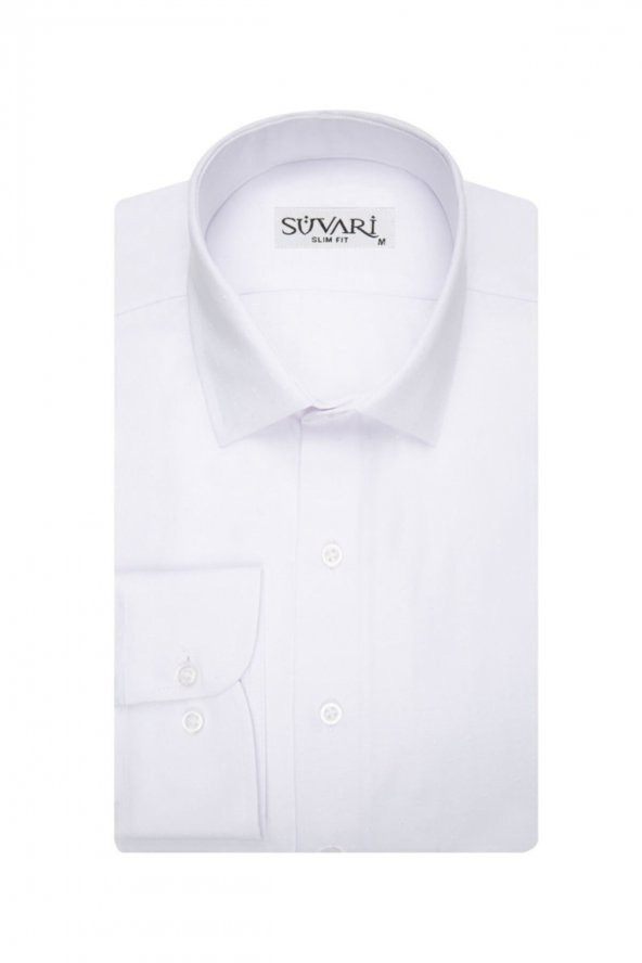 Erkek Beyaz Slim Fit Armür Desenli Gömlek ürün görseli 1
