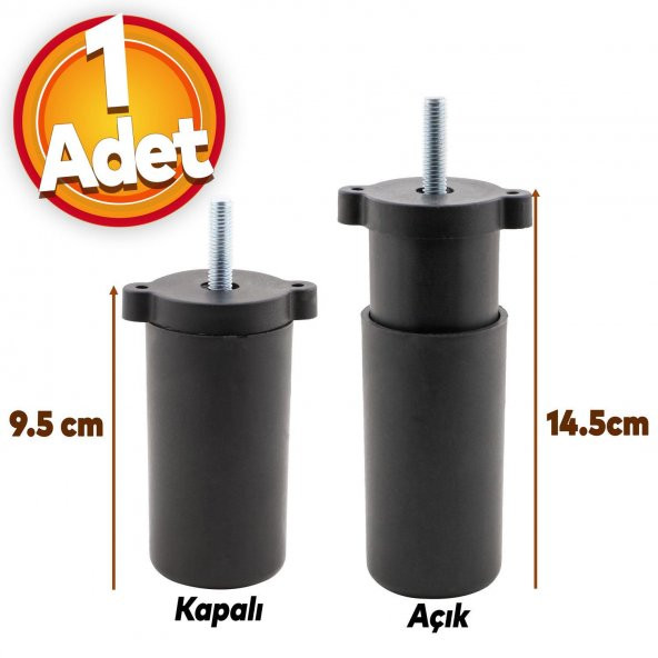 Gizli Mobilya Kanepe Sehpa TV Ünitesi Koltuk Orta Destek Ayağı Ayarlanabilir 9.5 cm Siyah Baza Ayak ürün görseli 1