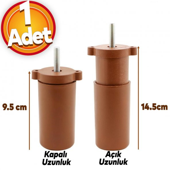 Gizli Mobilya Kanepe Sehpa Koltuk Orta Destek Ayağı Ayarlanabilir 9.5 cm Kahverengi Baza Ayak ürün görseli 1