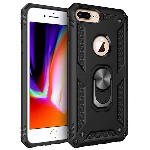 Apple iPhone 8 Plus Yüzüklü Tank Kılıf Siyah ürün görseli 1