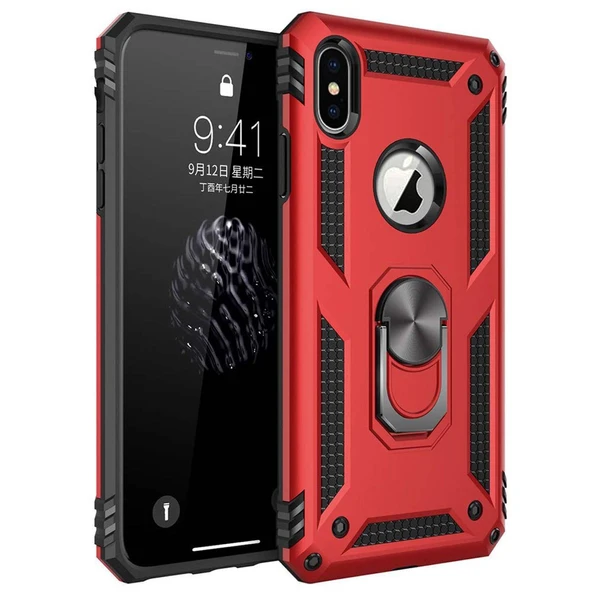 Apple iPhone XS Max Yüzüklü Tank Kılıf Bordo ürün görseli 1