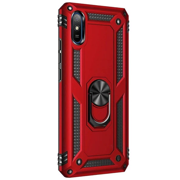 Xiaomi Redmi 9A Yüzüklü Tank Kılıf Bordo ürün görseli 1