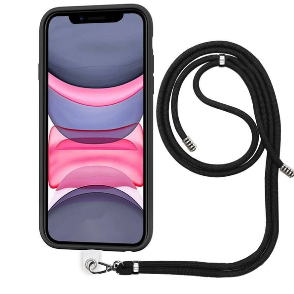 Apple iPhone 11 İp Askılı Silikon Kılıf Siyah ürün görseli 1