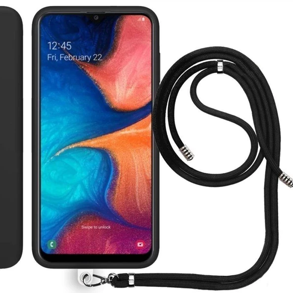 Samsung Galaxy A20 (A205F) İp Askılı Silikon Kılıf Siyah ürün görseli 1