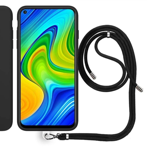 Xiaomi Redmi Note 9 İp Askılı Silikon Kılıf Siyah ürün görseli 1