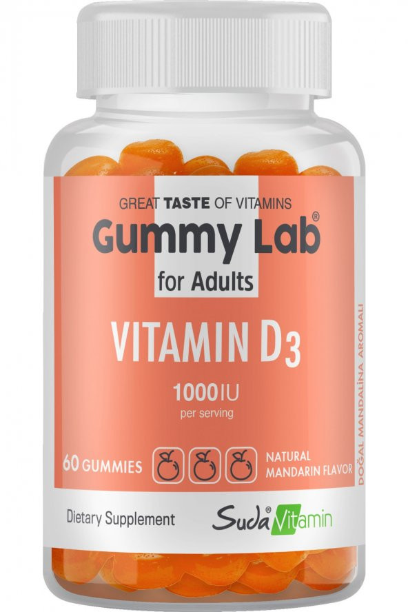 Suda Vitamin Gummy Lab Vitamin D3 For Adults Mandalin Aromalı 60 Gummies ürün görseli 1