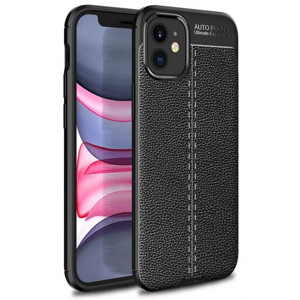 Apple iPhone 12 Mini 5.4''  Deri Görünümlü Silikon Siyah ürün görseli 1