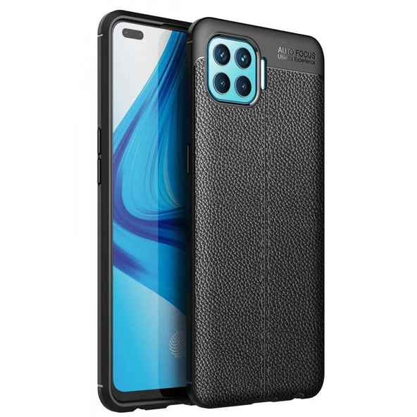 Oppo Reno 4 Lite Deri Görünümlü Silikon Siyah ürün görseli 1