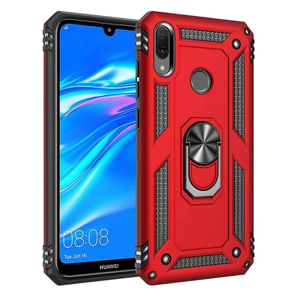 Huawei Y7 2019 Yüzüklü Tank Kılıf Bordo ürün görseli 1