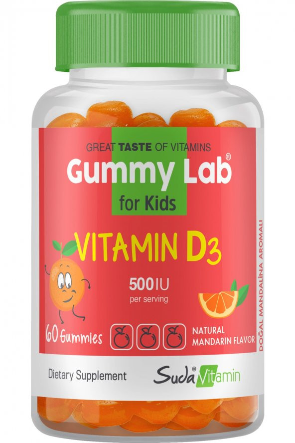 Suda Vitamin Gummy Lab Vitamin D3 For Kids Mandalina 60 Gummies ürün görseli 1