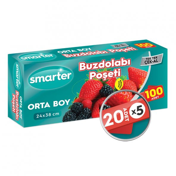 SMARTER BUZDOLABI POŞETİ ORTA BOY 100 ADET ( 20 ADET x 5 ) ürün görseli 1