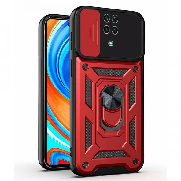 Kızaklı Tank Kılıf Xiaomi Redmi Note 9 Pro  Kırmızı ürün görseli 1