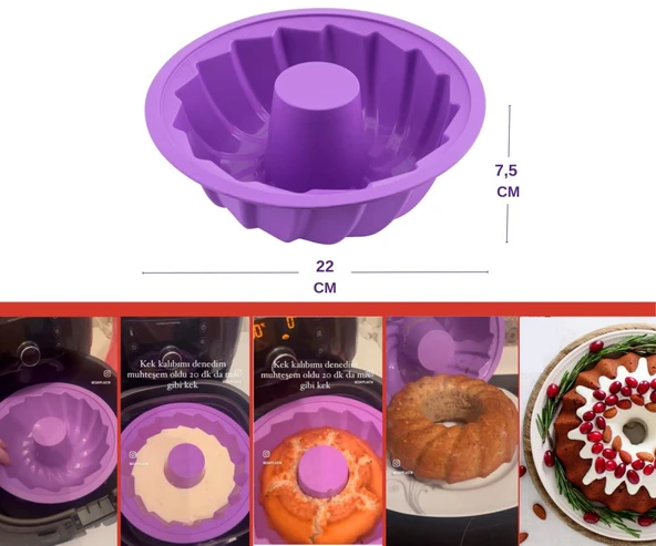 SİLİCOLİFE Airfryer Silikon Kek Kalıbı 22 CM - Hava Fritözleriyle Uyumlu – SL14 ürün görseli 1