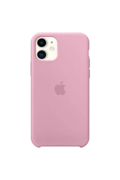 Apple iPhone 11 Uyumlu Logolu Içi Kadife Altı Açık Lansman Light Pink Silikon Kılıf ürün görseli 1