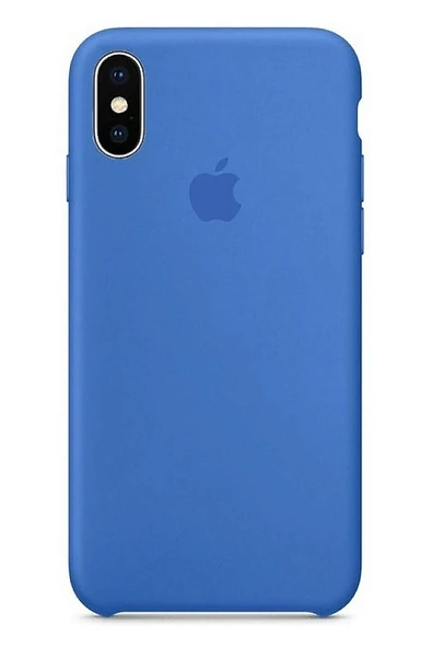 Apple iPhone X Uyumlu Logolu Içi Kadife Altı Açık Lansman Koyu Mavi Silikon Kılıf ürün görseli 1