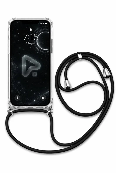 iPhone 11  Boyun Askılı Şeffaf Tank Kılıf Siyah ürün görseli 1