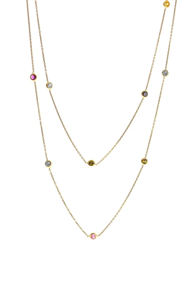 Gümüş altın yaldızlı Renkli Zirkon Sıra Taşlı Kolye 100 cm SGTL10508GOLD ürün görseli 1