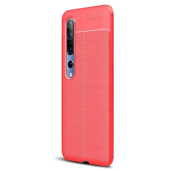 Xiaomi Mi 10 Pro Deri Görünümlü Silikon Kırmızı ürün görseli 1