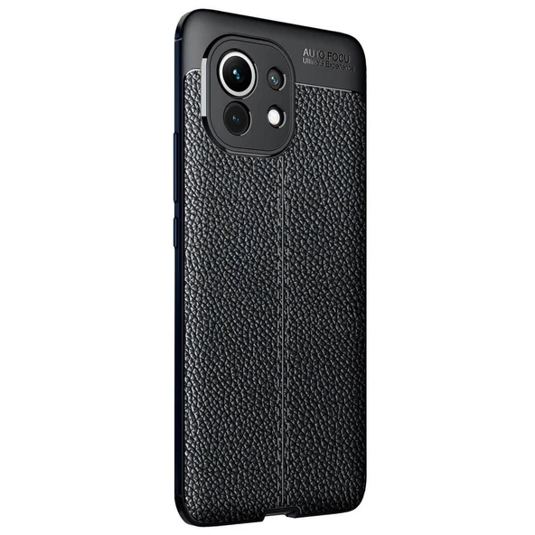 Xiaomi Mi 11 Deri Görünümlü Silikon Siyah ürün görseli 1
