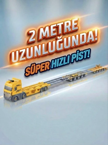 2 Metrelik 45 CM  Dev Dönüşen Yarış Tırı Katlı Taşıyıcı Bölümler ve Fırlatma İstasyonlu Oyuncak Tır ürün görseli 1