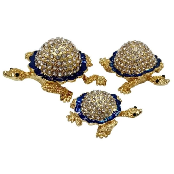 Swarovski Taşlı Mavi Kaplumbağa Mücevher Kutusu Üçlü Set ürün görseli 1