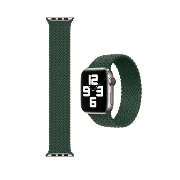 Apple Watch 5 44 MM Tek Parça SMALL Hasır Kordon Yeşil - Resim 2
