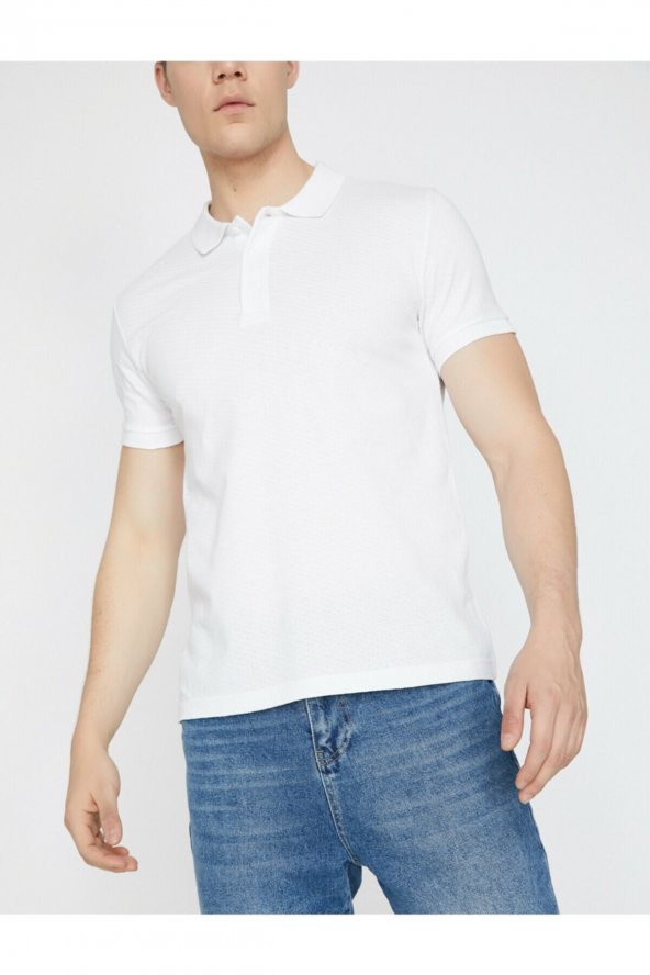 Erkek Beyaz Polo Yaka Kısa Kollu T-Shirt 9YAM11490LK ürün görseli 1
