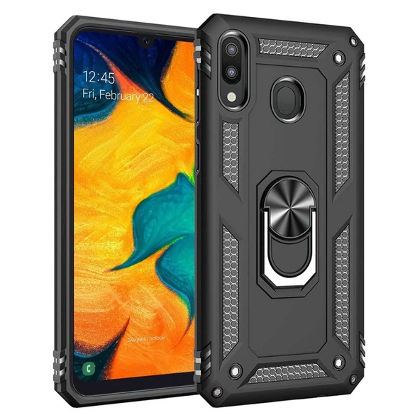 Samsung Galaxy A30 (A305F) Yüzüklü Tank Kılıf Siyah ürün görseli 1