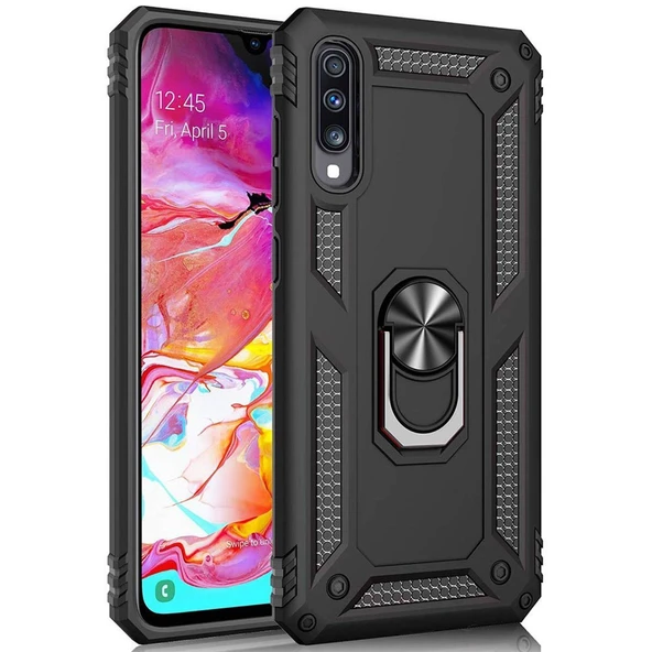 Samsung Galaxy A70 (A705F) Yüzüklü Tank Kılıf Siyah ürün görseli 1