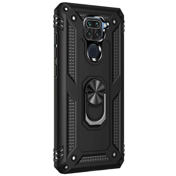Xiaomi Redmi Note 9 Yüzüklü Tank Kılıf Siyah ürün görseli 1