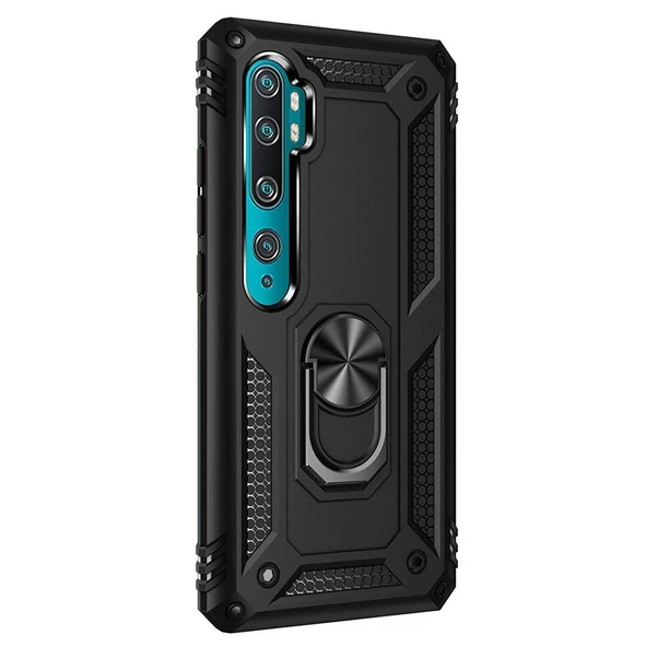 Xiaomi Mi Note 10 Pro Yüzüklü Tank Kılıf Siyah ürün görseli 1