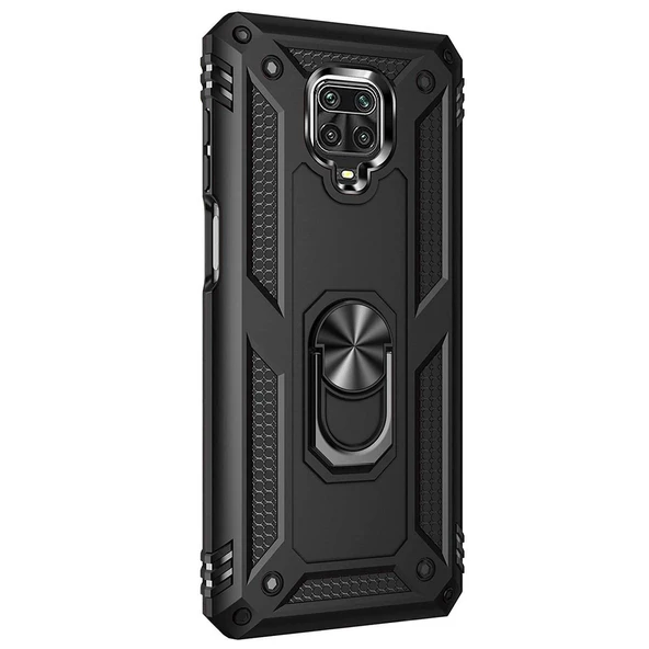 Xiaomi Redmi Note 9 Pro Yüzüklü Tank Kılıf Siyah ürün görseli 1