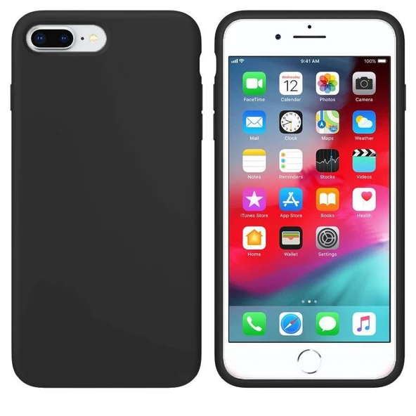 Apple iPhone 7 Plus İçi Kadife Silikon Kılıf Siyah ürün görseli 1