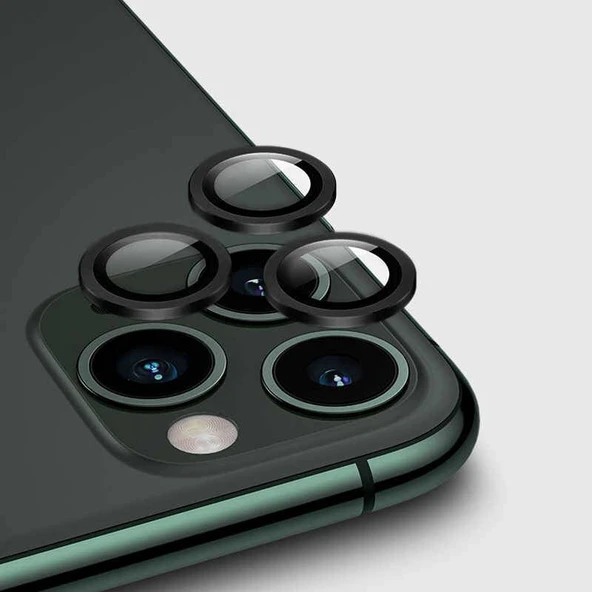 Apple iPhone 12 Pro 6.1'' Metal Çerçeveli Kamera Koruma Lensi Siyah ürün görseli 1