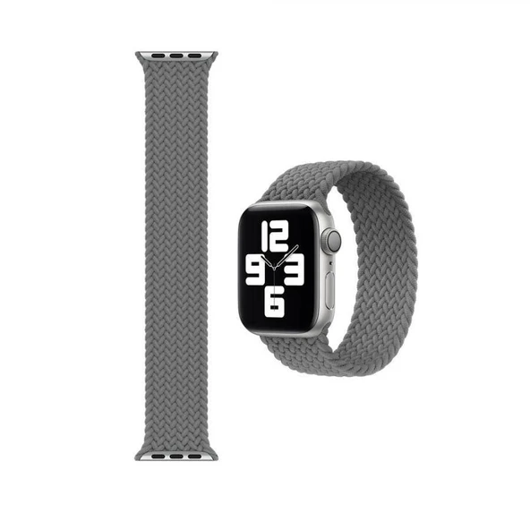 Apple Watch 5 38 MM Tek Parça SMALL Hasır Kordon Gri - Resim 2