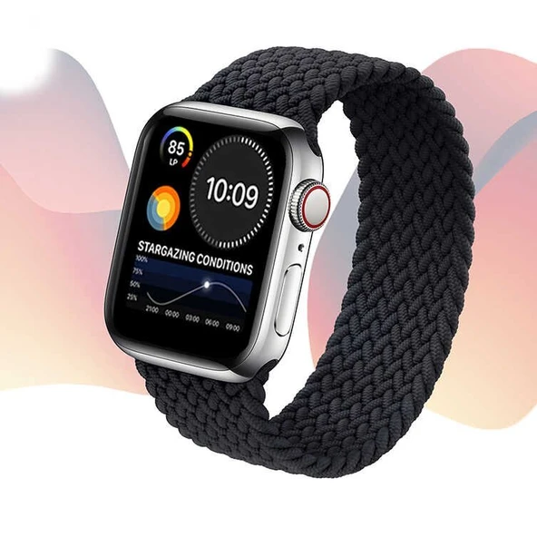Apple Watch SE 40 MM Tek Parça LARGE Hasır Kordon Kömür - Resim 2