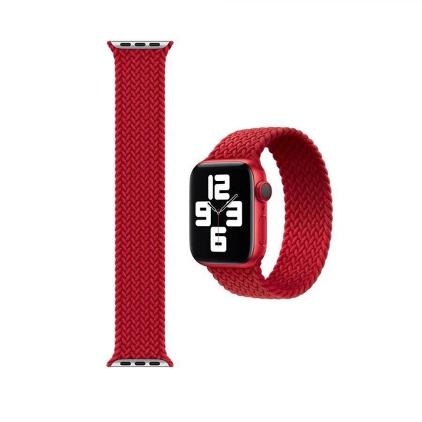 Apple Watch 7 45 MM Tek Parça LARGE Hasır Kordon Kırmızı - Resim 2