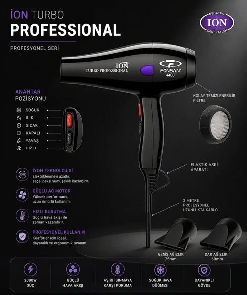 Fönsan PRF-4400 Turbo Profesyonel 2600 W Saç Kurutma Makinesi ürün görseli 1