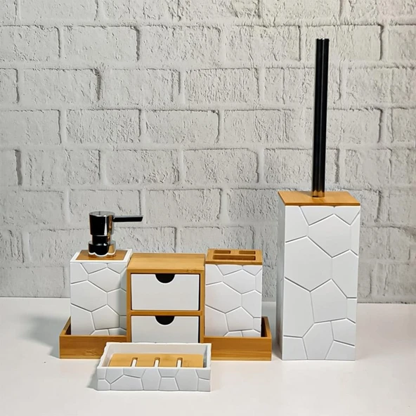 Akrilik Bambu Banyo Seti - 5 Parça Banyo Takımı - Resim 9