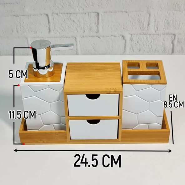 Akrilik Bambu Banyo Seti - 5 Parça Banyo Takımı - Resim 10