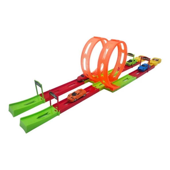 Farbu Oyuncak 4 Arabalı Çift Fırlatıcılı 70 cm İkili Drag Yarış Pisti Oyun Seti ürün görseli 1