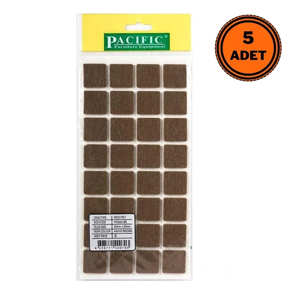 5 Adet Pacific Zemin Koruyucu Yapışkan Kare Keçe 25 mm x 25 mm ürün görseli 1