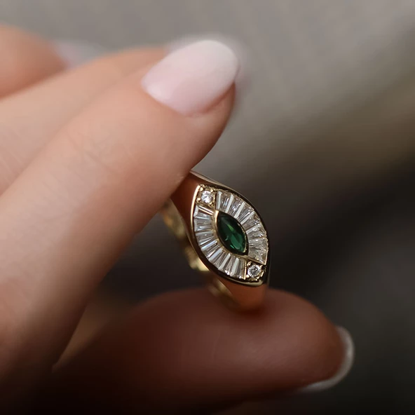 14k Altın Renkli Taşlı Göz Yüzük ürün görseli 1