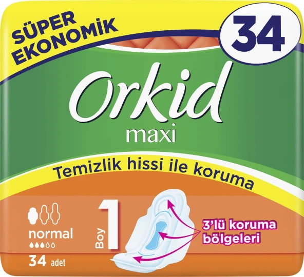 Orkid Maxi Normal 34 Adet Süper Ekonomik Paket Hijyenik Ped x 5 adet ürün görseli 1