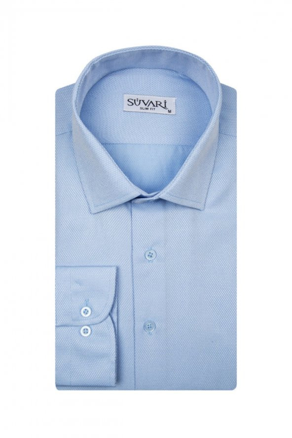 Slim Fit Armür Desenli Erkek Gömlek ürün görseli 1