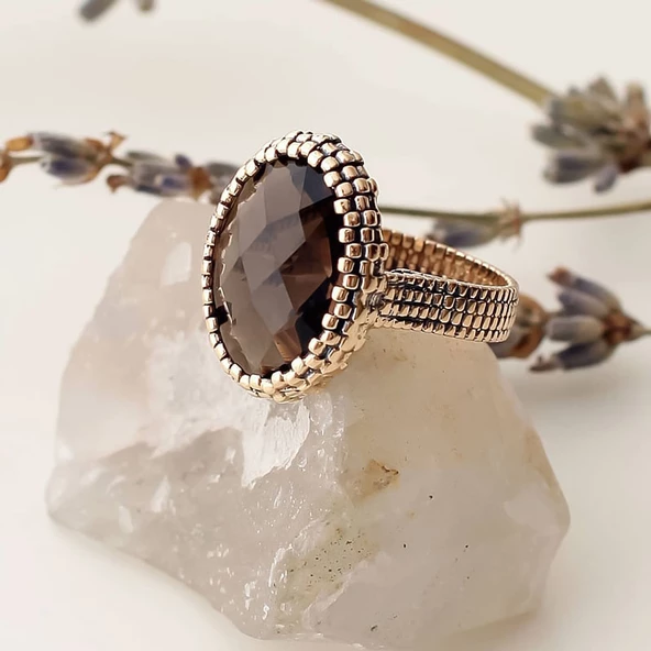 14k Altın Dumanlı Topaz Taşlı Yüzük ürün görseli 1