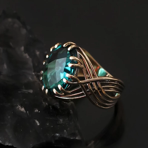 14k Altın Paraiba Turmalin Taşlı Yüzük ürün görseli 1
